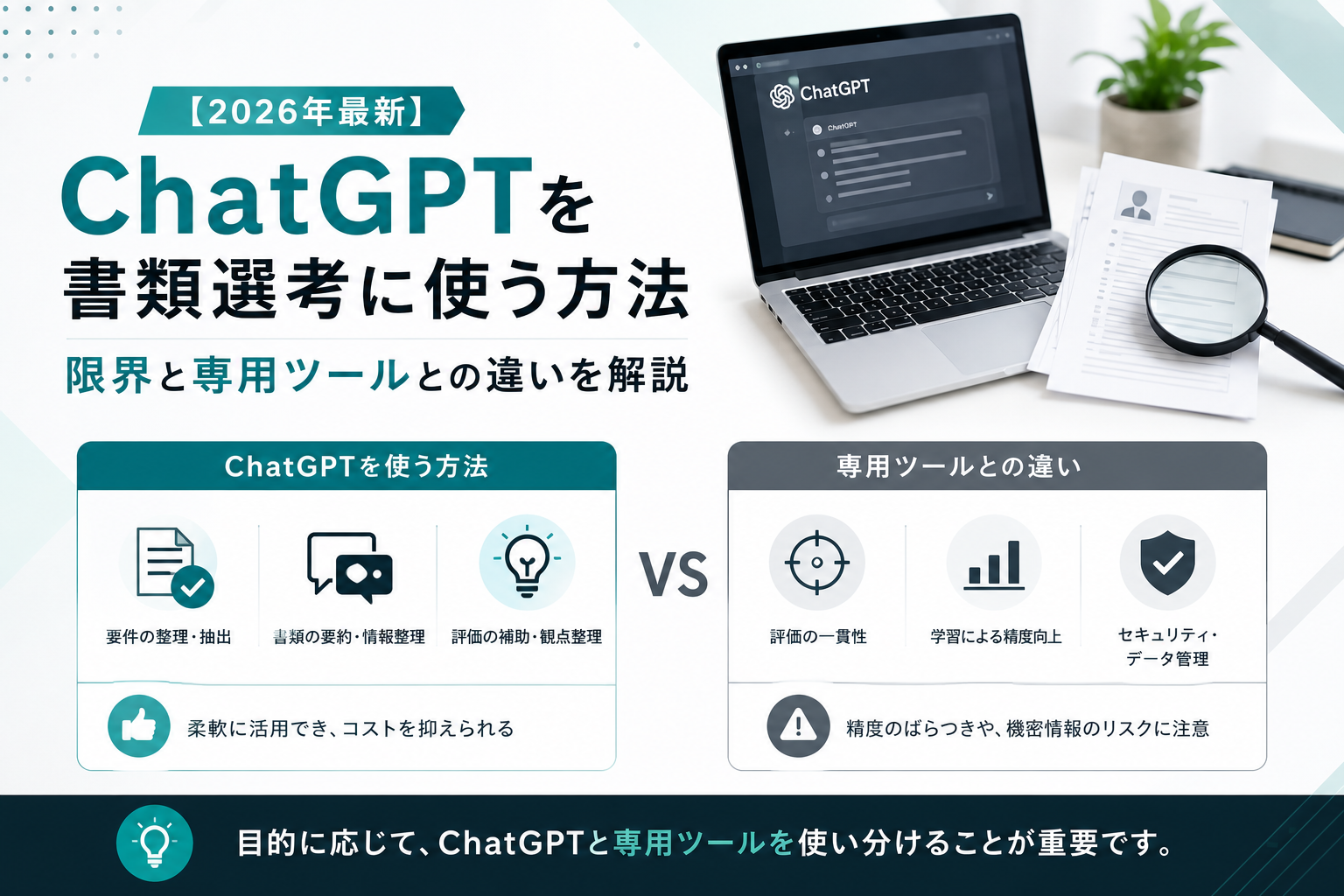 【2026年最新】ChatGPTを書類選考に使う方法|実践プロンプト4選と専用ツールとの違い
